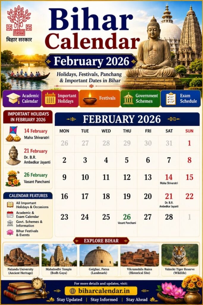 Bihar Calendar February 2026