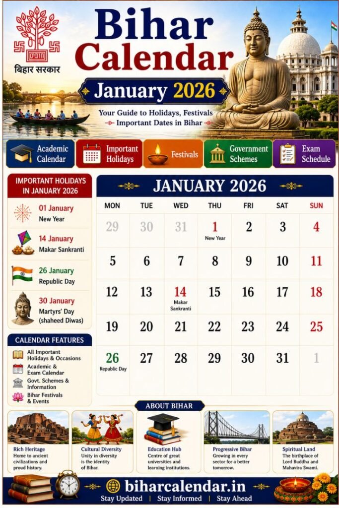 Bihar Calendar January 2026