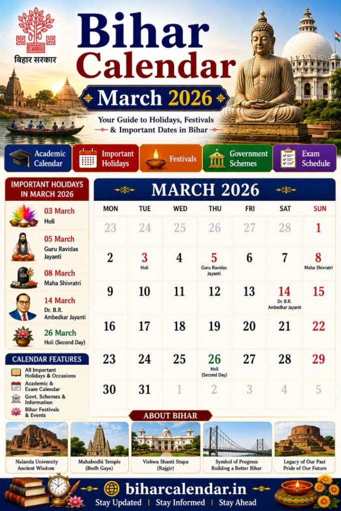 Bihar Calendar March 2026