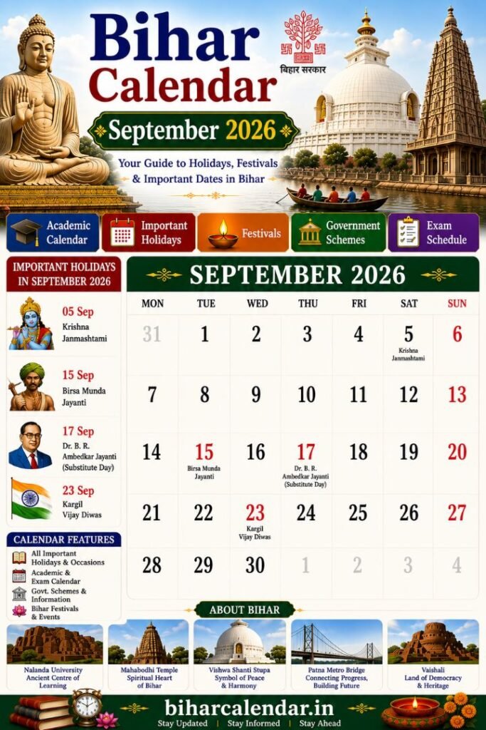 Bihar Calendar September 2026