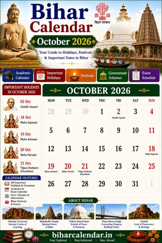 Bihar Calendar October 2026