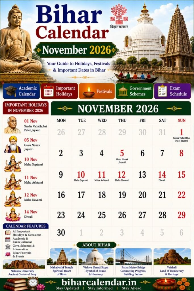 Bihar Calendar November 2026
