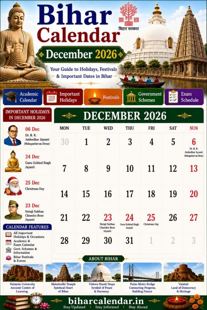 Bihar Calendar December 2026